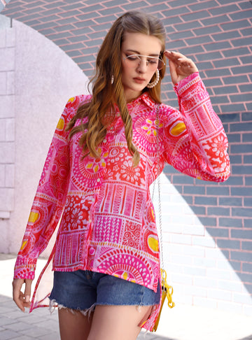 Printed Pink Color Georgette Shirt