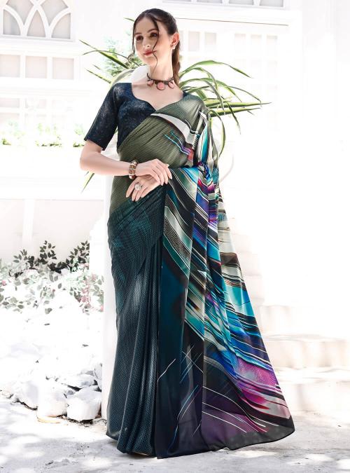 Black Digital Printed Soft Satin Saree