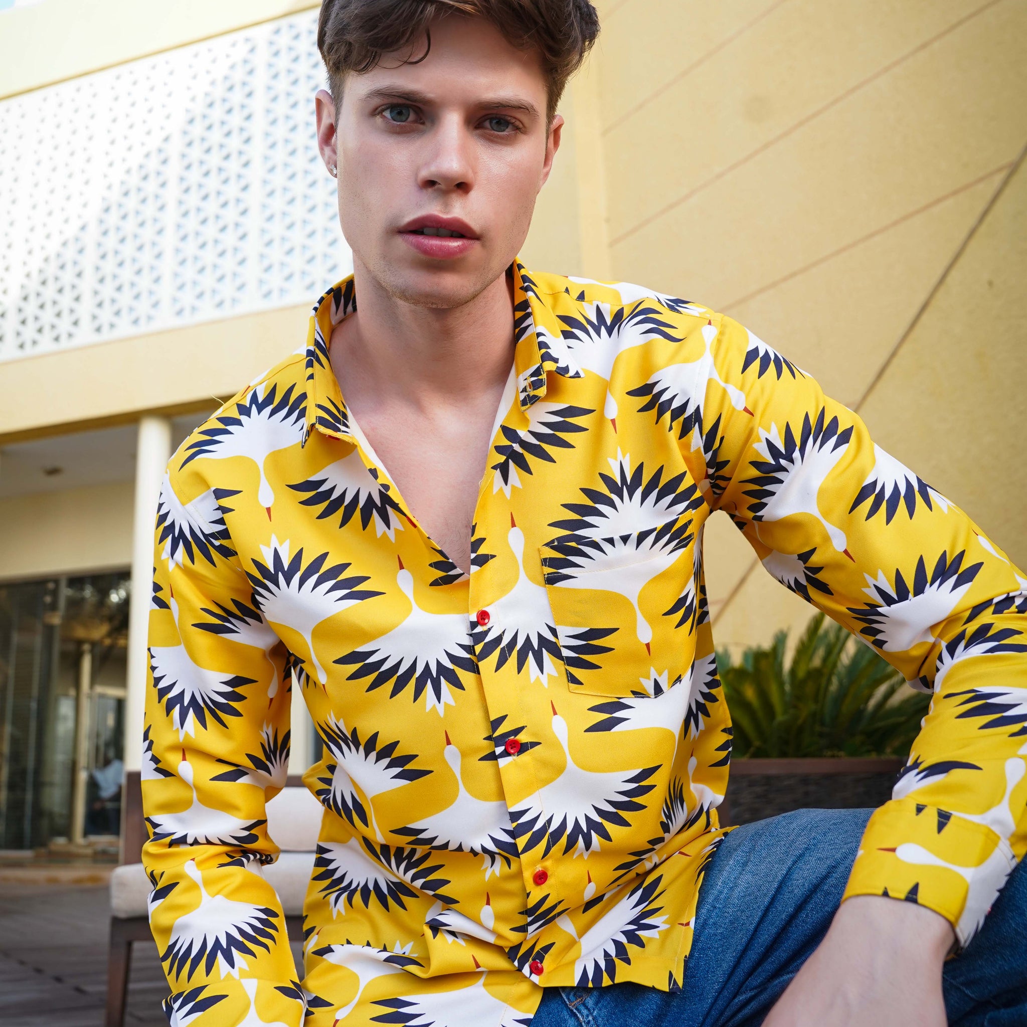 Yellow Tropical Printed Men's Shirt