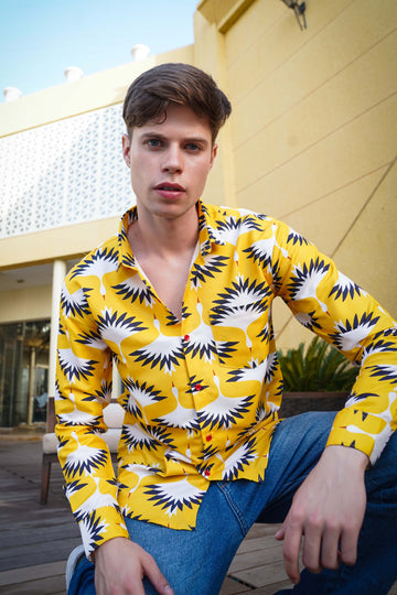 Yellow Tropical Printed Men's Shirt